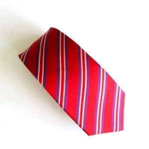 Neckties, Red, blue and white stripe designer tie, Michelsons of London, vintage red stripe tie,100% silk tie.