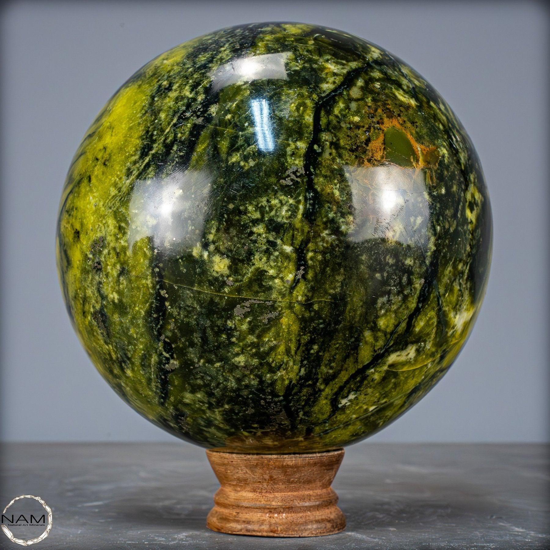天然蛇紋石と黄鉄鉱の結晶球 - 3307.83g - 150mmm - Etsy 日本