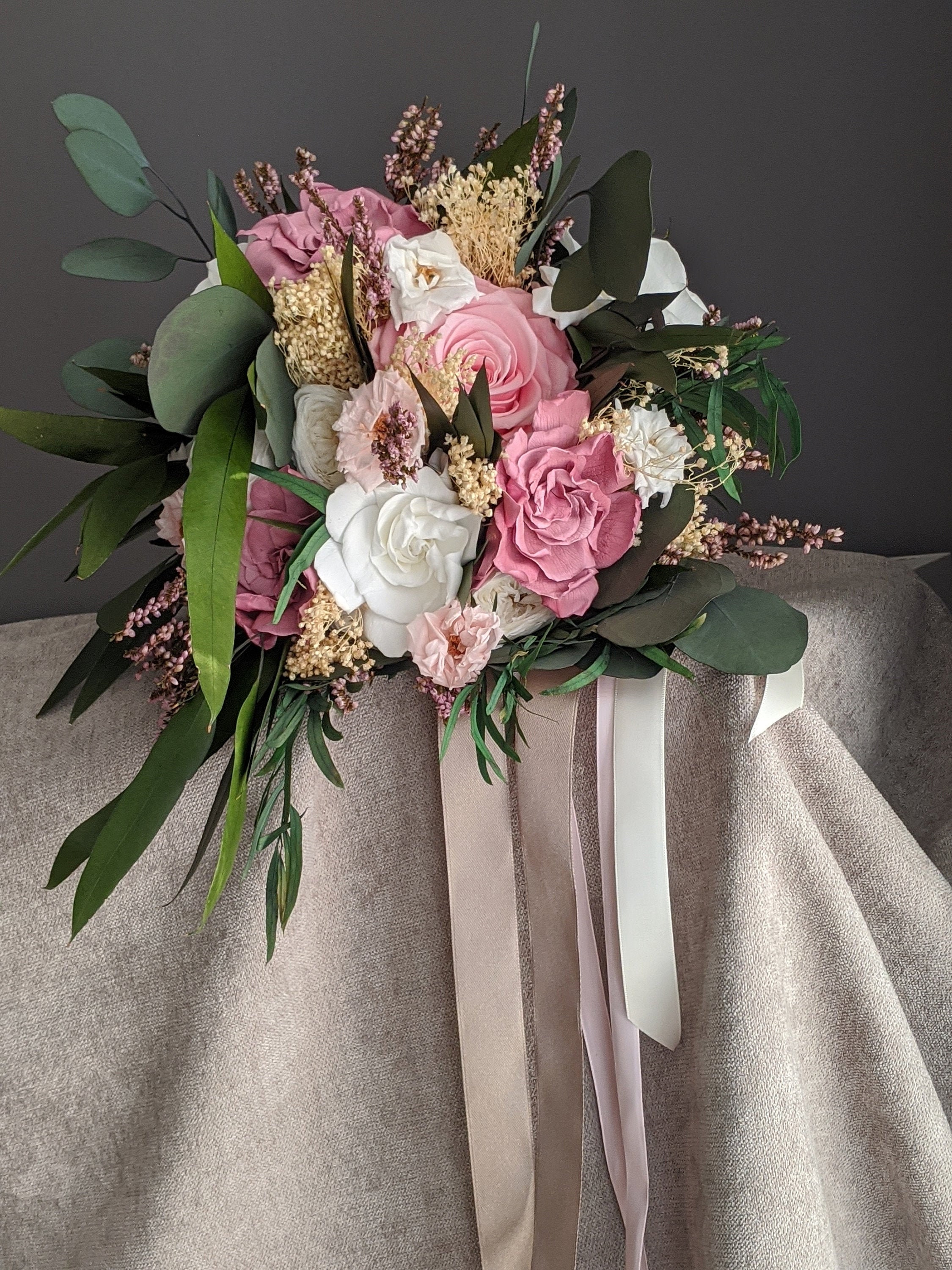 Bouquet de Mariée Fleurs Stabilisées, Bouquet Éternelles, Mariage Champêtre, Eternelles