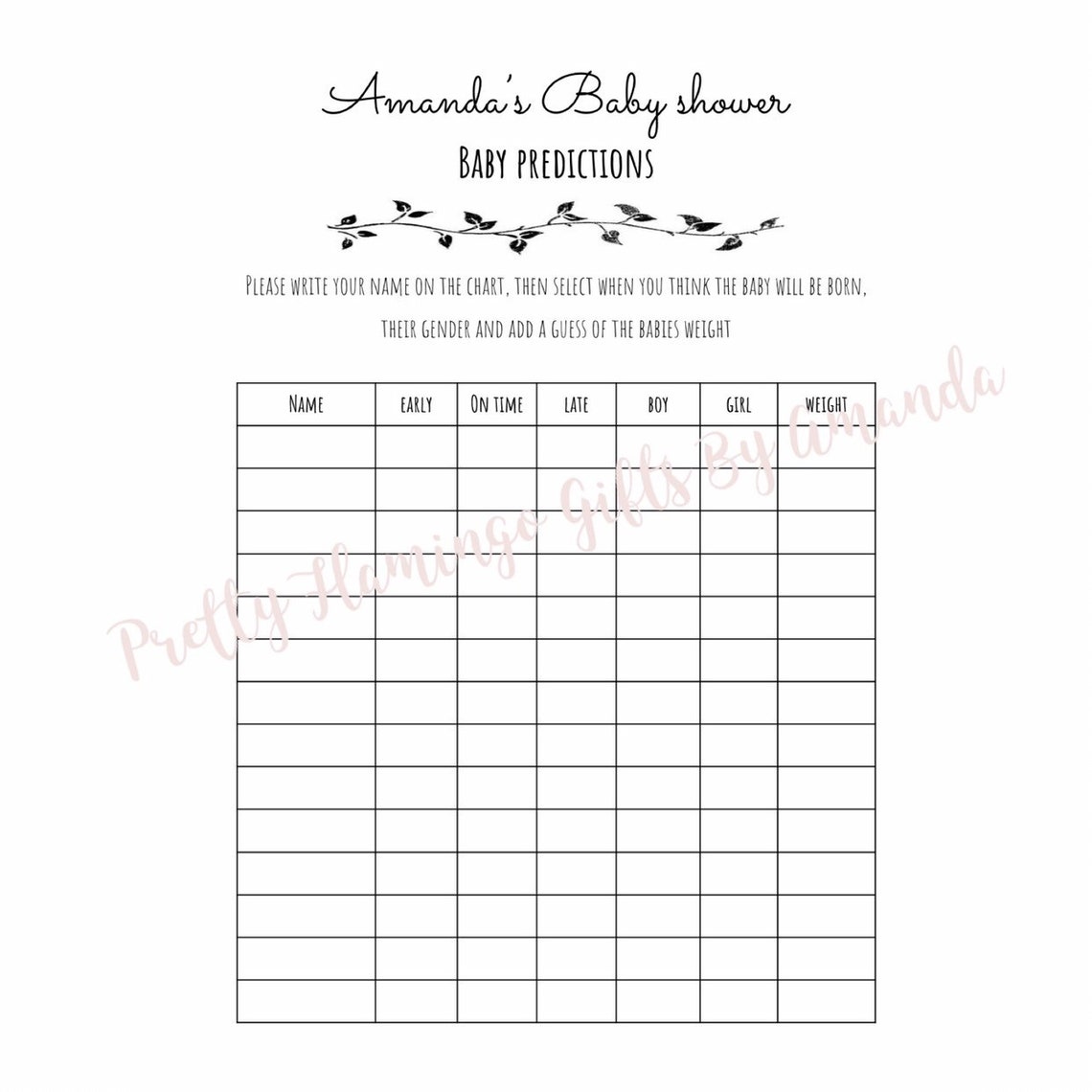 Personalised baby prediction chart game Etsy