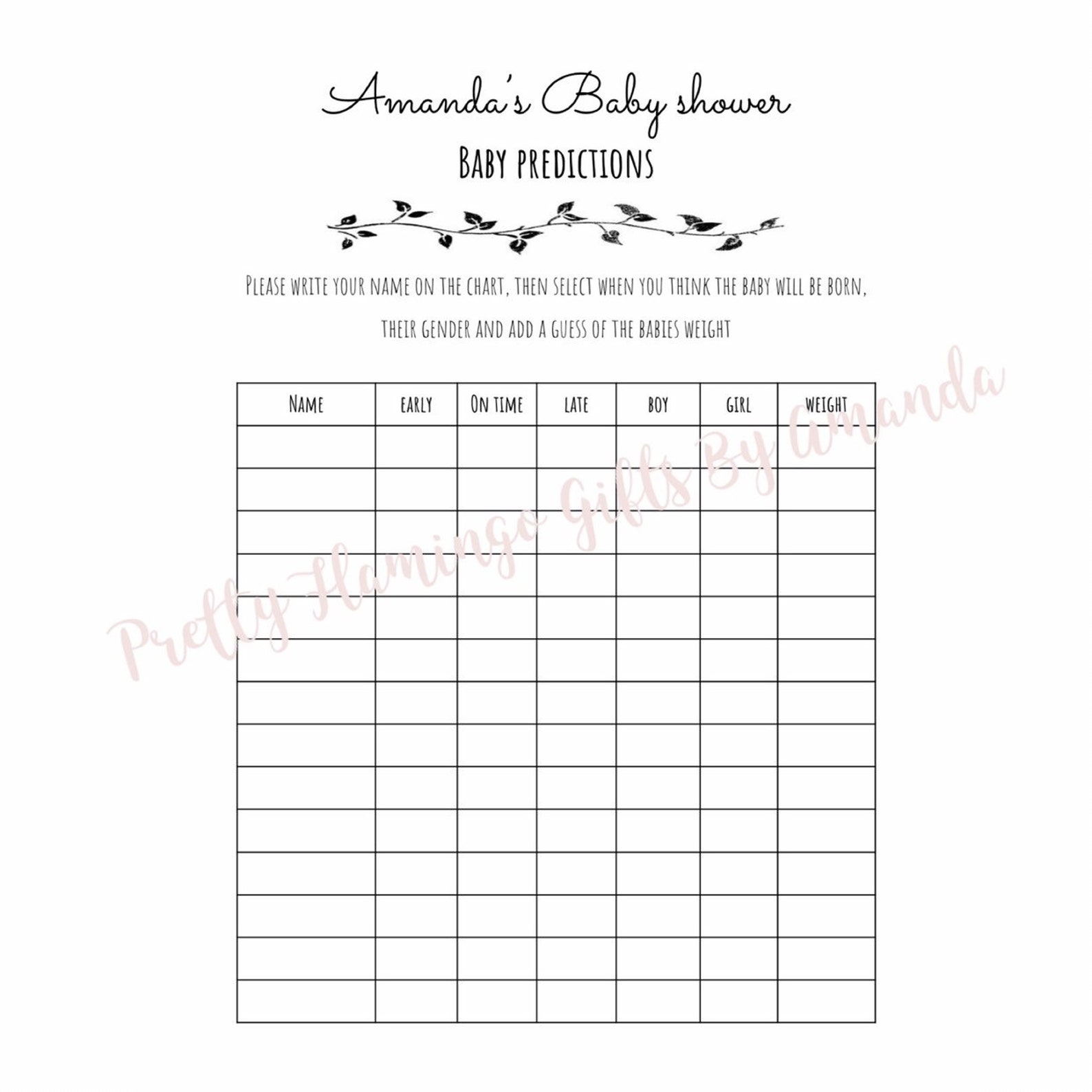 Personalised baby prediction chart game | Etsy