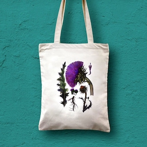 Thistle Bag, Vintage Botanical Art Natural Illustration, Beautiful Gift to her printed 100% cotton tote bag, Shopping bag