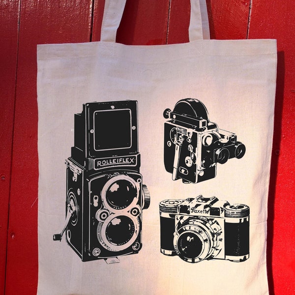 Photo Cameras bag, Vintage  Rolleiflex Analog Photography gift bag Camera Design Photographers Retro 100% Cotton bag, art print Shopping bag