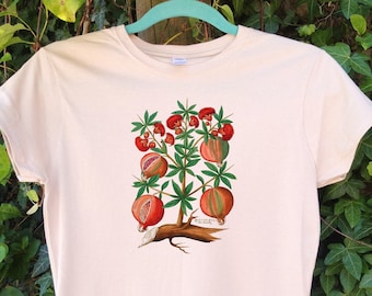 Pomegranate Graphic Tee: Retro Botany Print, Soft Cotton T-Shirt