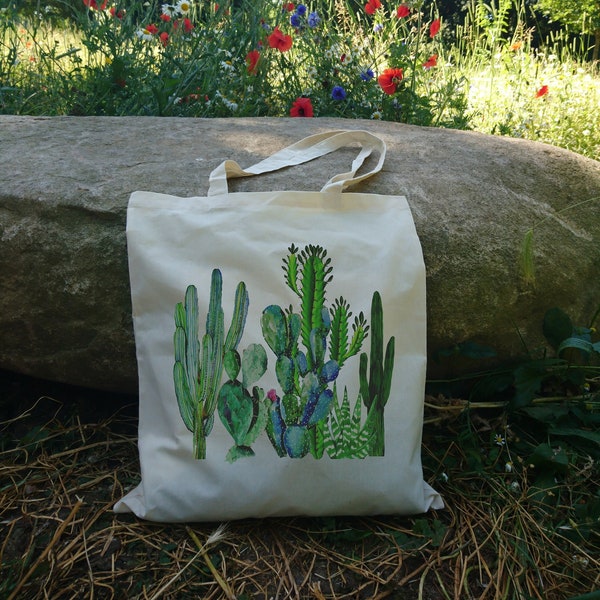 Cactus plants Bag, Vintage Retro Natural Botanical Succulent, Art printed 100% cotton tote bag, Shopping bag, Gift to her