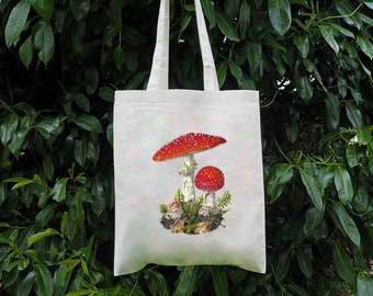 Toadstool Cotton Tote Bag: Vintage Botanical Mushroom Print