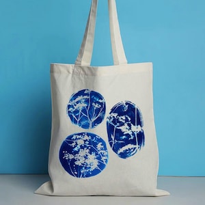 Blue Meadow Floral Print Cotton Tote Bag image 1