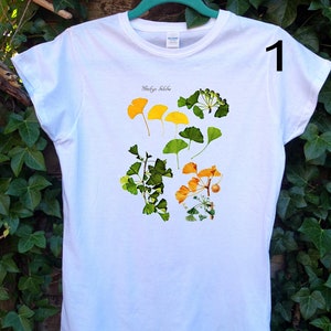 Ginkgo biloba Tee Natural Botanical Green Tree Yellow Leaves Print Art Gift for Her Ladies 100% Cotton T-shirt, Birthday gift, Party gift