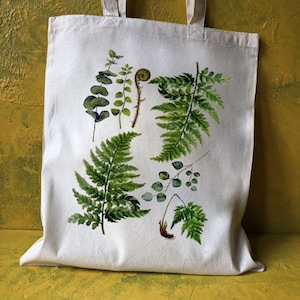 Sac fougère botanique vintage Nature botanique, plantes forestières, sac fourre-tout 100 % coton imprimé art écologique, sac shopping, cadeau pour elle, cadeau d'anniversaire