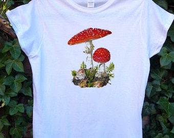 T-shirt met botanische paddestoelkunstprint: zacht T-shirt van 100% katoen