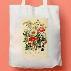 The Roses, Vintage Retro Art Print Autumn Natural Botanical Garden Sweet flowers, printed 100 % Cotton bag, Shopping bag, Gift to her