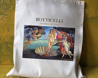 Sac fourre-tout Naissance de Vénus de Botticelli : cadeau pour amateur d'art 100 % coton