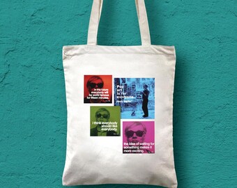 Red Suns Cotton Tote Bag: Retro Geometric Print