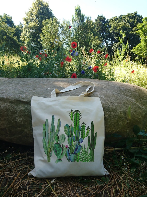 Botanical Cactus Print Tote Bag: Vintage Succulent Art, 100% Cotton