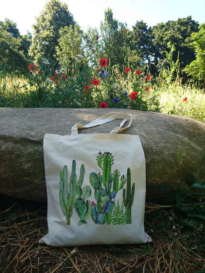 Botanical Cactus Print Tote Bag: Vintage Succulent Art, 100% Cotton image 1