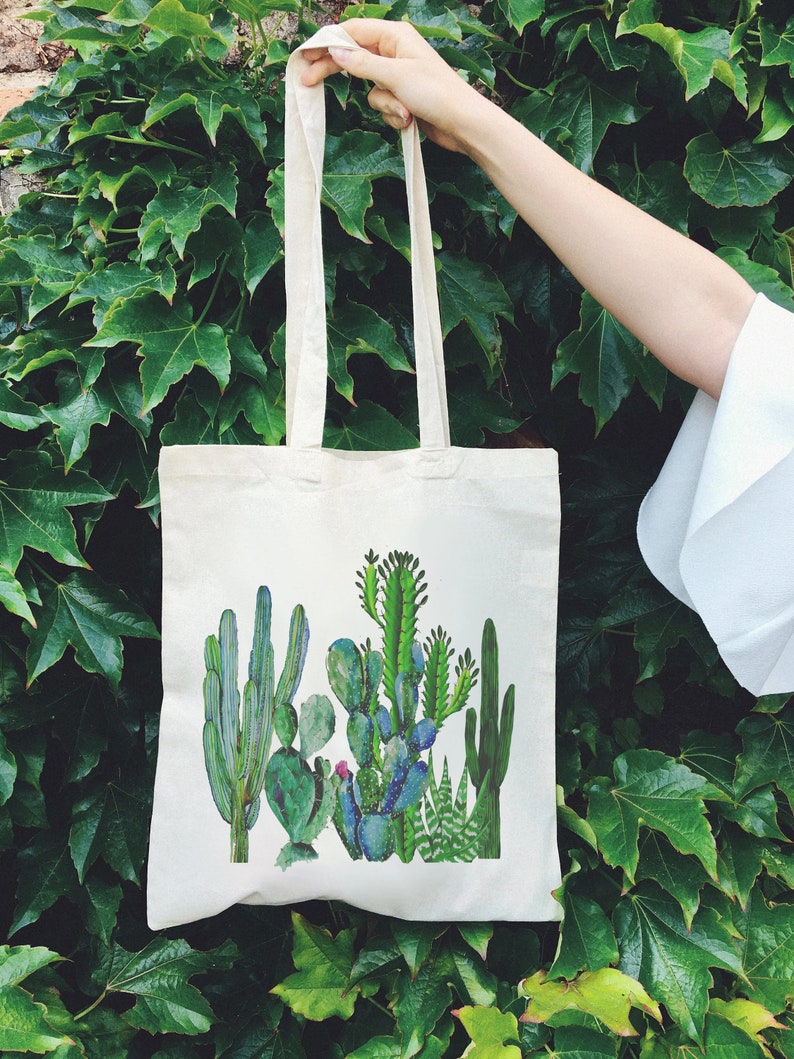 Botanical Cactus Print Tote Bag: Vintage Succulent Art, 100% Cotton image 2