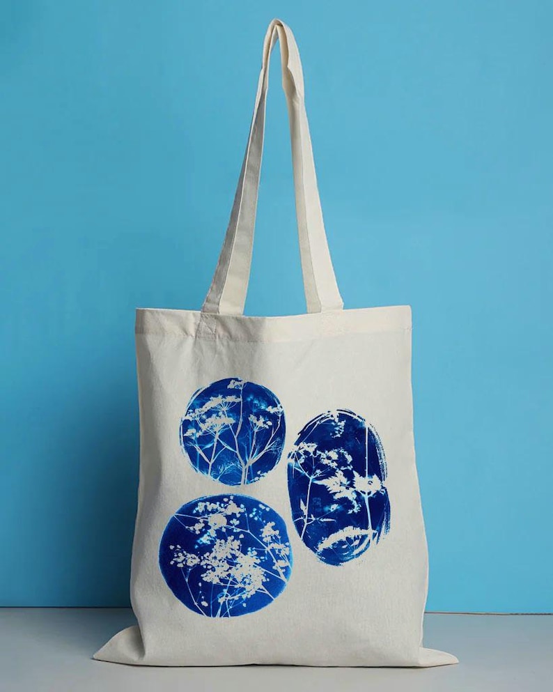 Blue Meadow Floral Print Cotton Tote Bag image 1