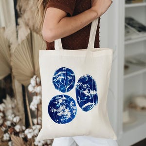 Blue Meadow Floral Print Cotton Tote Bag image 2