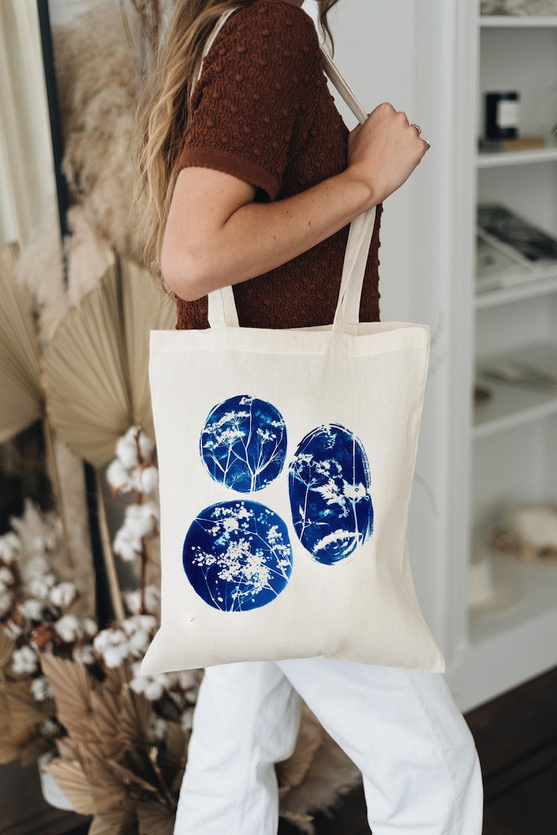 Blue Meadow Floral Print Cotton Tote Bag image 2
