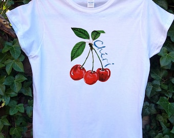 Cherry Print T-Shirt: Botanical Art, Fruity Design
