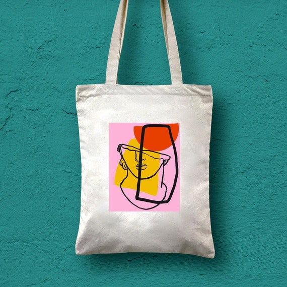 Greek Statue Print Tote Bag: Abstract Geometric Design, 100% Cotton