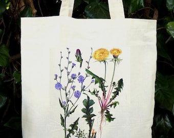 Daisy Family Cotton Tote Bag: Vintage Botanical Print