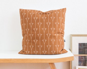 Boho cushion with fractal chocolate brown white 50 x 50 cm, handmade cushion cover organic cotton coffee brown
