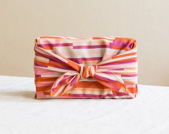 Striped furoshiki 50 x 50 cm, Japanese gift cloth purple, beige, pink made of fabric, sustainable gift wrapping made of cotton