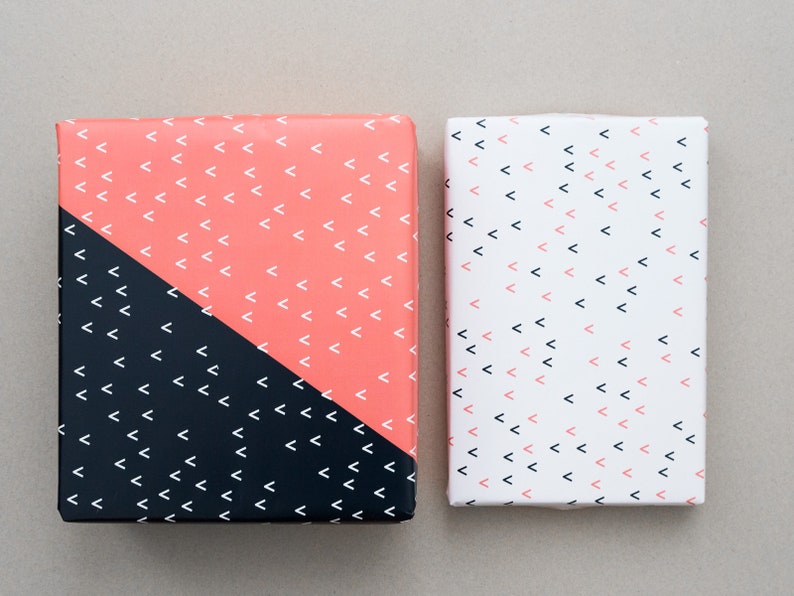 3 sheets minimal double-sided graphic gift wrap Gift Wrapping Paper two-sided coral orange pink with small arrow pattern for diy etc.