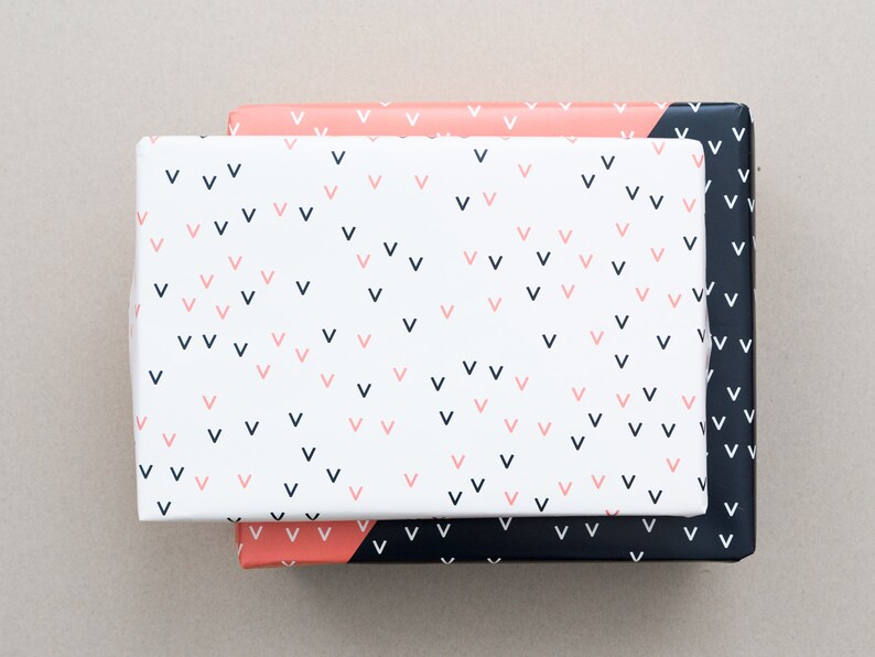 3 sheets minimal double-sided graphic gift wrap Gift Wrapping Paper two-sided coral orange pink with small arrow pattern for diy etc.
