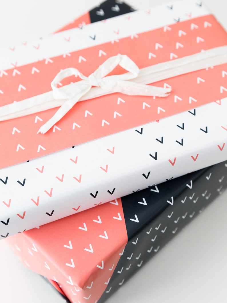 3 sheets minimal double-sided graphic gift wrap Gift Wrapping Paper two-sided coral orange pink with small arrow pattern for diy etc.