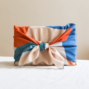 Furoshiki set beige azul rojo, toalla de regalo de algodón japonés, envoltorio de regalo de tela sostenible, envoltorio de regalo de Navidad imagen 3