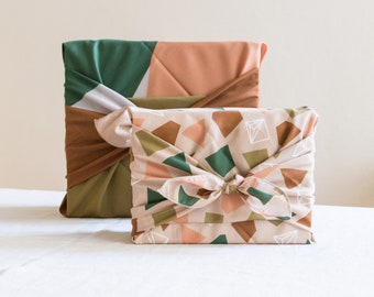 Emballage cadeau Furoshiki Lingettes durables en coton avec teintures organiques Lot de 2 en 70 x 70 cm et 50 x 50 cm Écologiques et élégantes