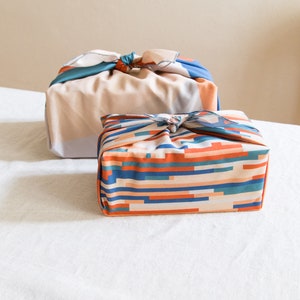 Furoshiki Set beige blau rot, japanisches Geschenktuch aus Baumwolle, nachhaltige Geschenkverpackung aus Stoff, Weihnachtsgeschenk verpacken immagine 2