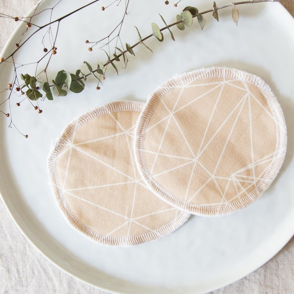 2 große Make-Up Reinigungspads aus Biobaumwolle, beige, weiß, waschbare Abschminkpads, Zero Waste Baumwollpads, handgefertigt