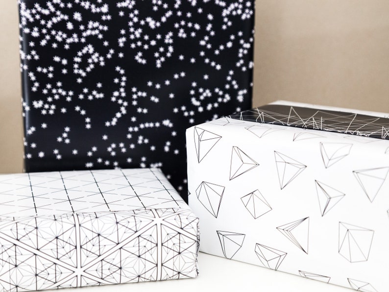 3 Sheets Gift Wrapping Paper Twosided Black and White Etsy