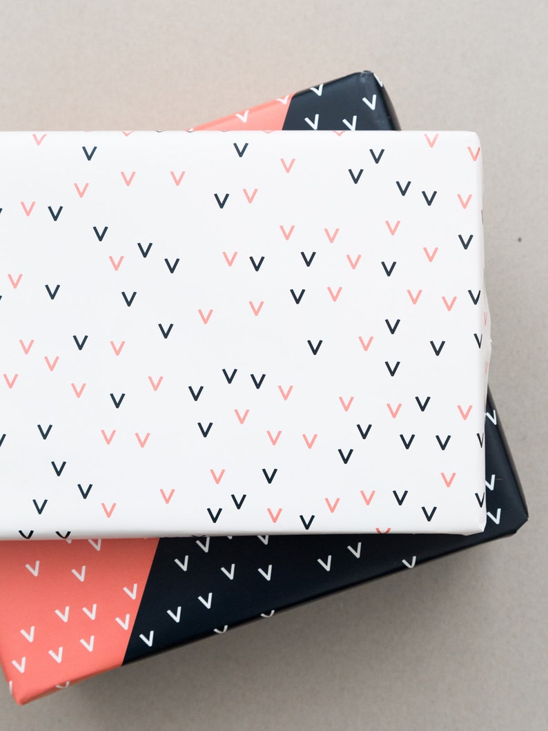 3 sheets minimal double-sided graphic gift wrap Gift Wrapping Paper two-sided coral orange pink with small arrow pattern for diy etc.