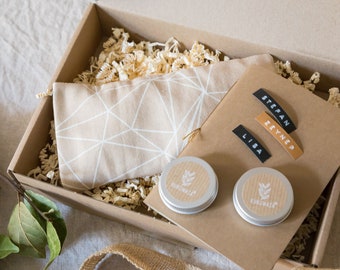 Mini gift set "relaxation", small gift box with eye pillow, notebook and soy candles in the set, sustainable gift Easter