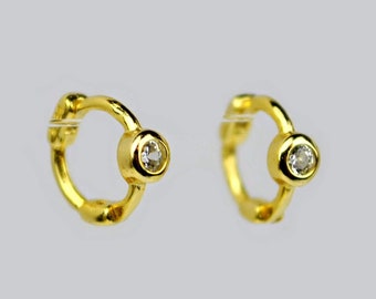 Tiny gold cartilage hoop earrings, Minimalist sterling silver huggie hoop earrings, Mini helix hoop