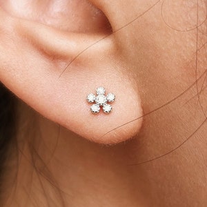 Sterling Silver Flower Conch Earrings • Screw Back Gold Cartilage Stud Earrings