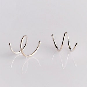 Sterling Silver Spiral Hoop Earrings • Double Huggie Hearrings Set • Silver Sleeper Earrings