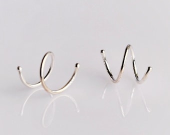 Sterling Silver Spiral Hoop Earrings • Double Huggie Hearrings Set • Silver Sleeper Earrings