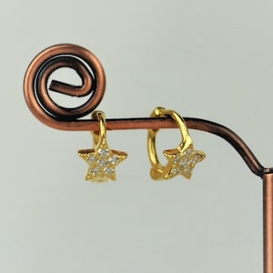 Tiny Gold Star Hoop Earrings • Sterling Silver Helix Huggie Hoop Earrings • Mini Gold Cartilage Hoop