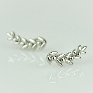 Sterling Silver Leaf Ear Climber Earrings • Dainty Gold Leaf Ear Crawler
