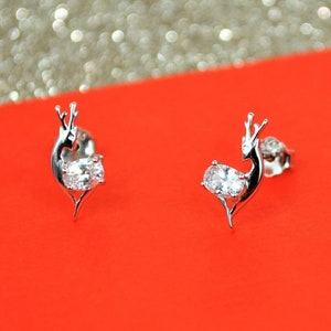 Cute Christmas Reindeer Stud Earrings • Sterling Silver Animal Earrings • Small Holiday Earrings • Dainty Christmas Jewelry Gift