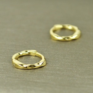 Twisted sterling silver huggie hoop earrings, Small gold huggie hoops, Minimalist gold earrings