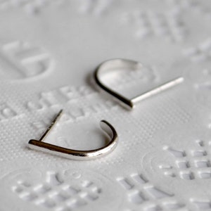 Sterling silver suspender earrings. Silver bar ear suspenders. Tiny open hoop earrings.  Minimalist unusual hook earrings