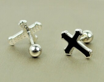Moniya Gothic Cross Stud Earrings – Stainless Steel Screw Back For Men & Women, Silver/Black/Gold - View #7