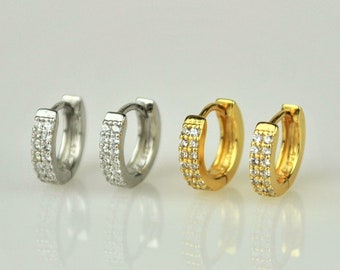 Sterling Silver Small Cartilage Hoop Earring Set • Tiny Gold Helix Huggie Hoops