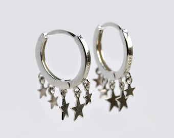 Pendientes de aro con estrella de plata de ley, pendientes de aro con dije de estrella, pendientes de aro pequeños de oro